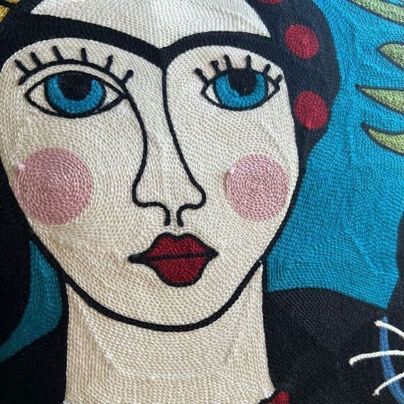 Luxury Embroidered Frida and Cat Throw Pillow Cover - Picture 3 of 5